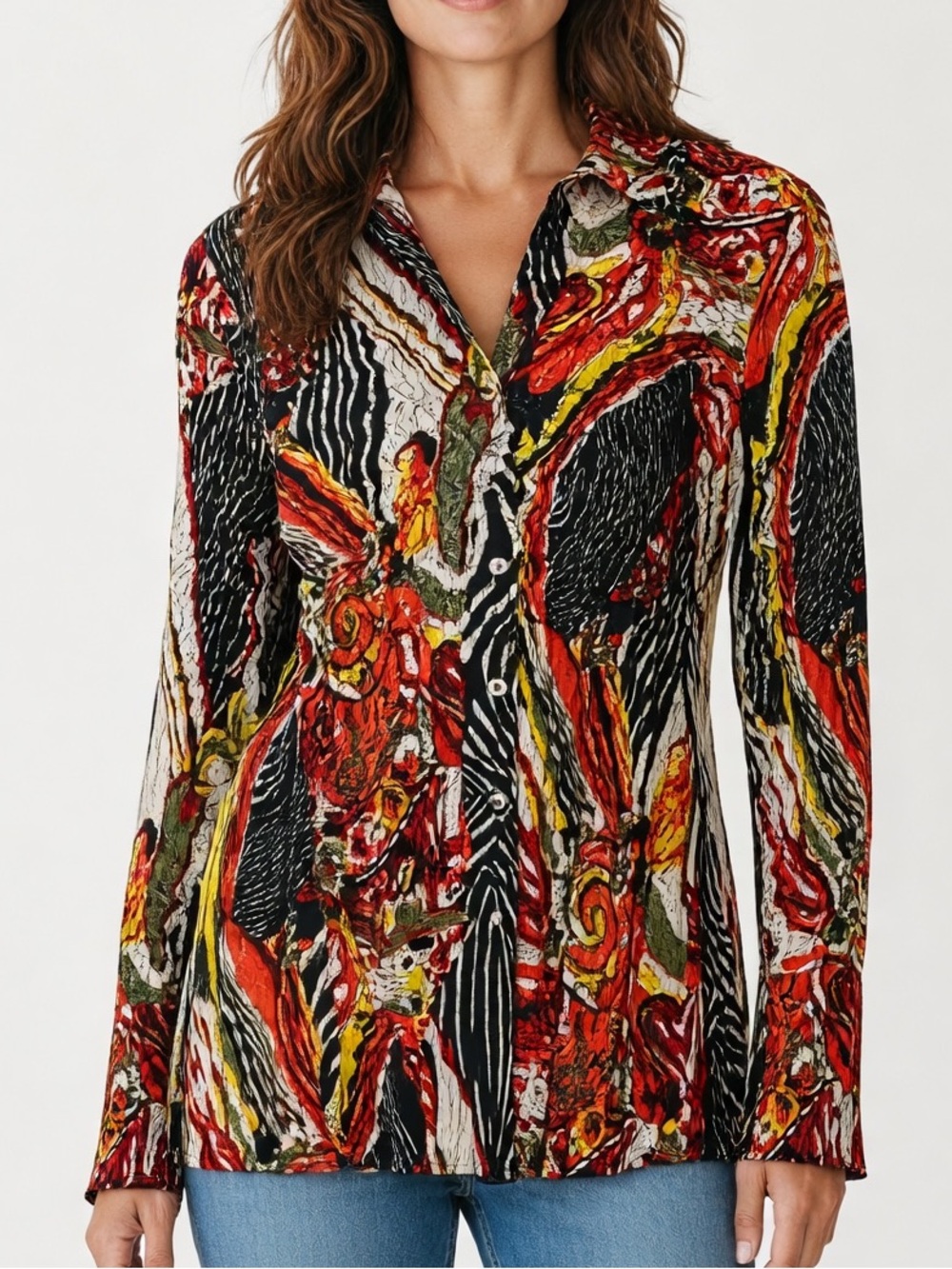 Alberto Makali Pleated Abstract Art Print Blouse M | Avant Garde Y2K